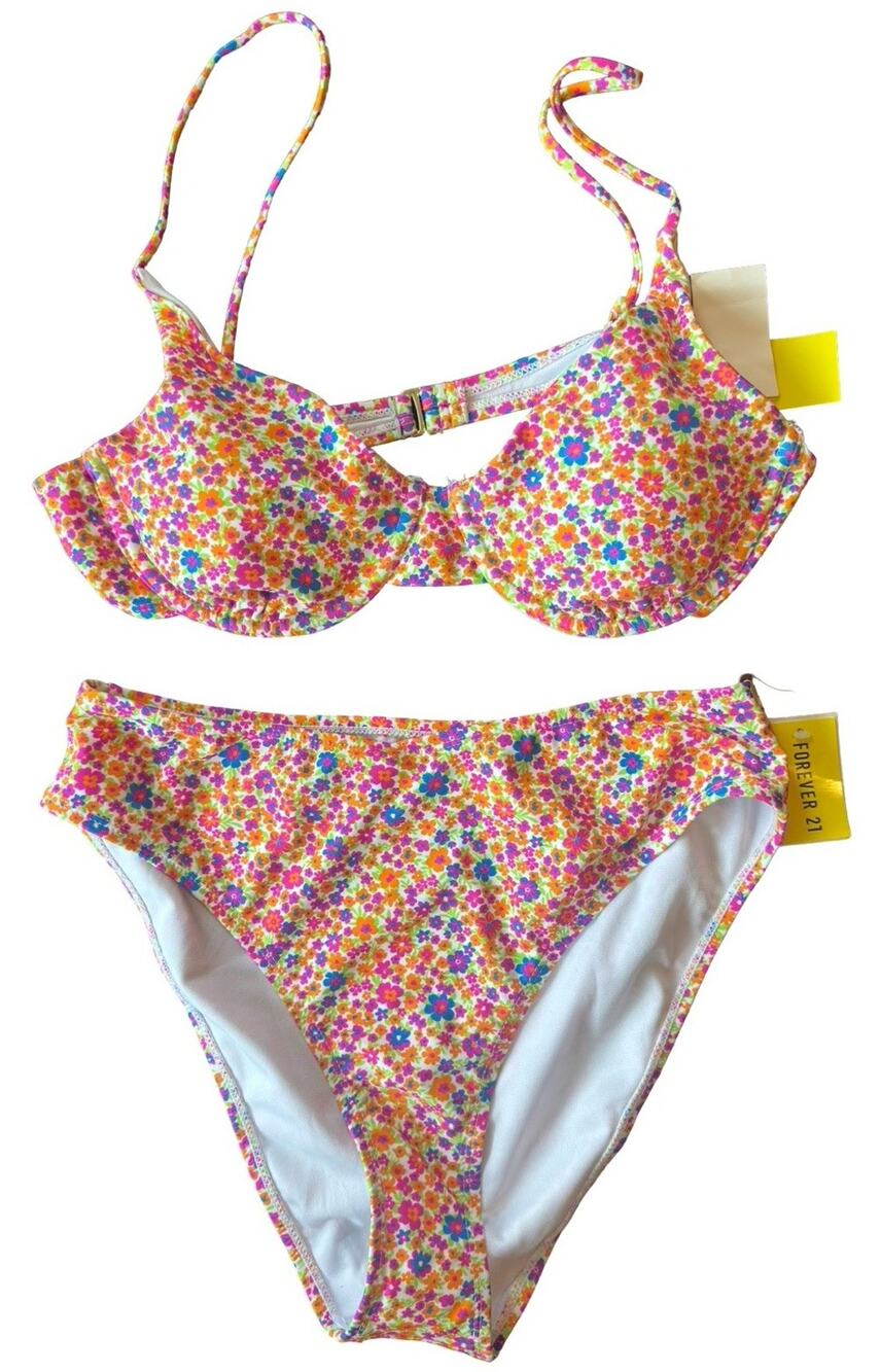 Forever 21 Floral Bikini Set Top Large Bottom XL Multicolor Mismatched Size